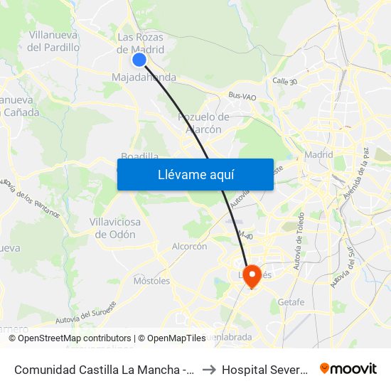 Comunidad Castilla La Mancha - Burgocentro to Hospital Severo Ochoa map