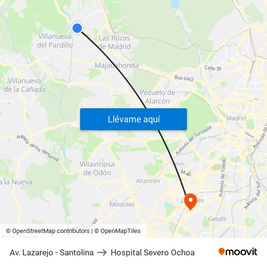 Av. Lazarejo - Santolina to Hospital Severo Ochoa map