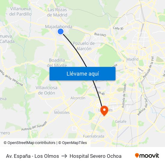 Av. España - Los Olmos to Hospital Severo Ochoa map