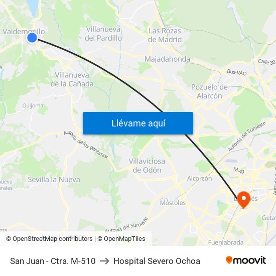 San Juan - Ctra. M-510 to Hospital Severo Ochoa map