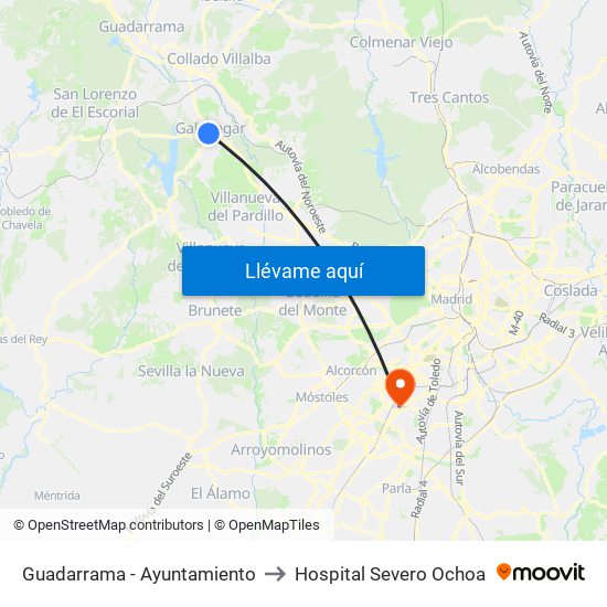 Guadarrama - Ayuntamiento to Hospital Severo Ochoa map