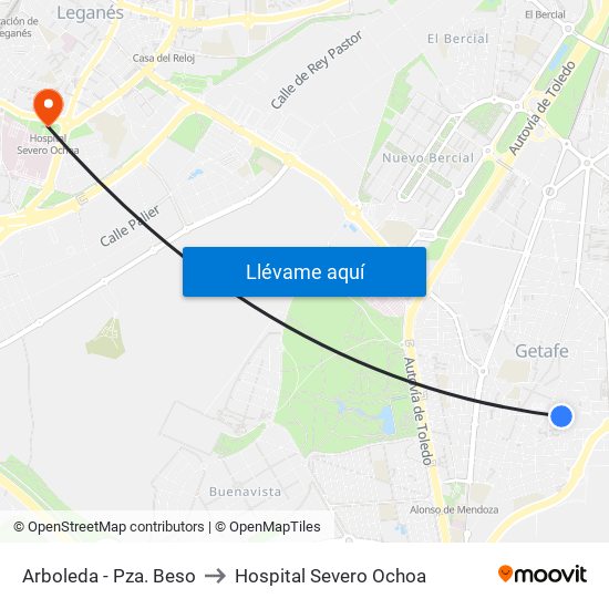 Arboleda - Pza. Beso to Hospital Severo Ochoa map