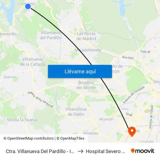 Ctra. Villanueva Del Pardillo - Instituto to Hospital Severo Ochoa map
