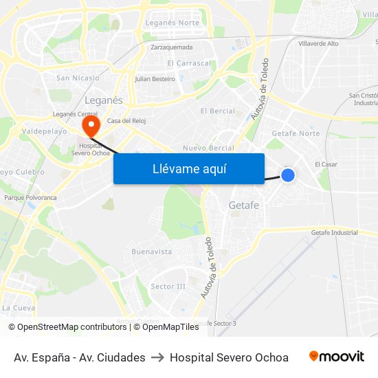 Av. España - Av. Ciudades to Hospital Severo Ochoa map