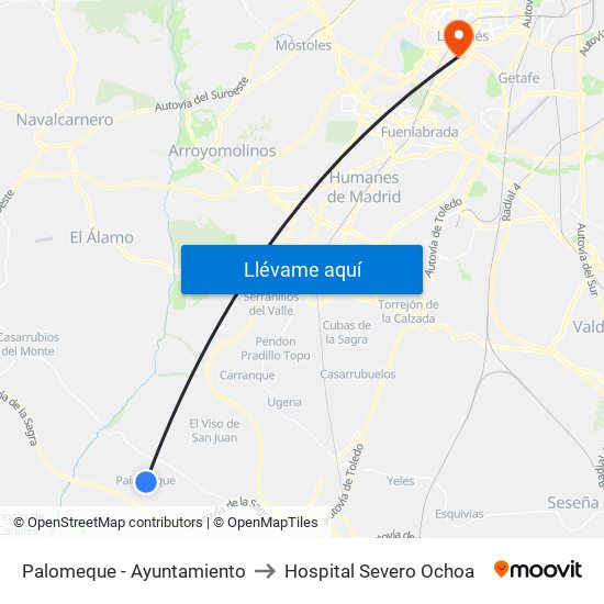 Palomeque - Ayuntamiento to Hospital Severo Ochoa map