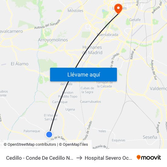 Cedillo - Conde De Cedillo Nº20 to Hospital Severo Ochoa map