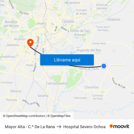 Mayor Alta - C.º De La Rana to Hospital Severo Ochoa map