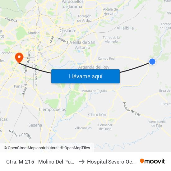 Ctra. M-215 - Molino Del Puente to Hospital Severo Ochoa map