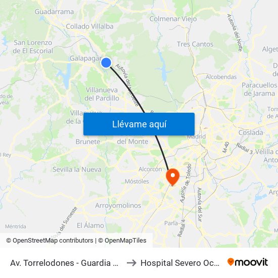 Av. Torrelodones - Guardia Civil to Hospital Severo Ochoa map