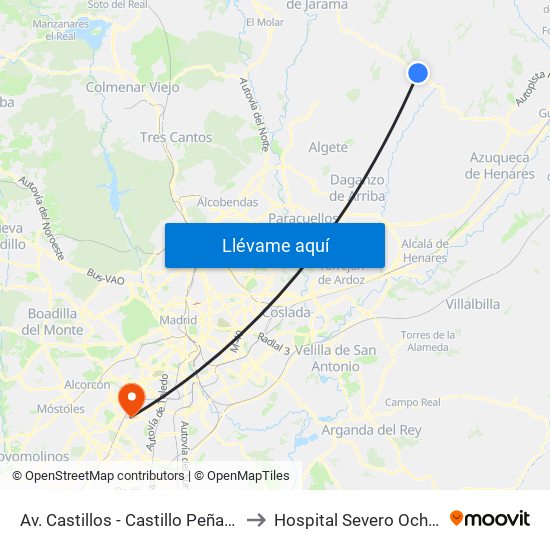 Av. Castillos - Castillo Peñafiel to Hospital Severo Ochoa map
