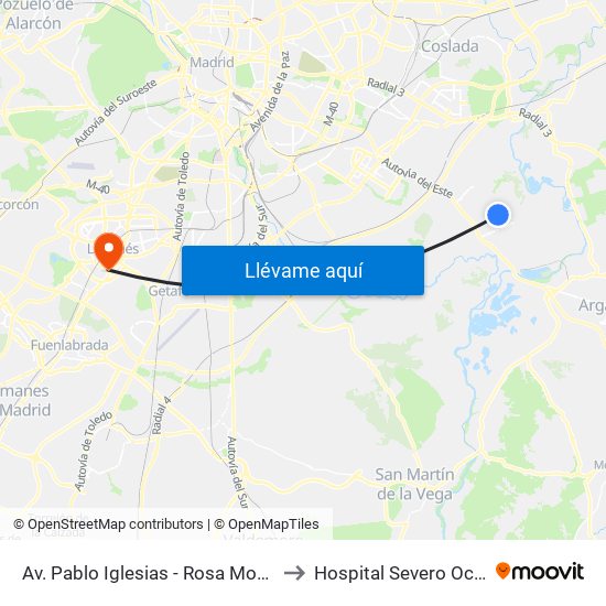 Av. Pablo Iglesias - Rosa Montero to Hospital Severo Ochoa map