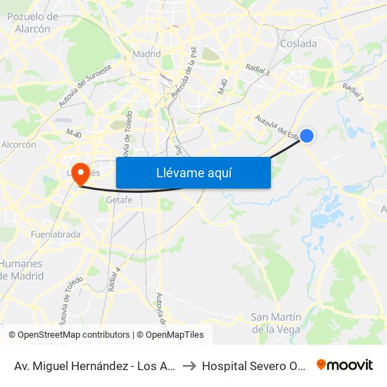 Av. Miguel Hernández - Los Astros to Hospital Severo Ochoa map