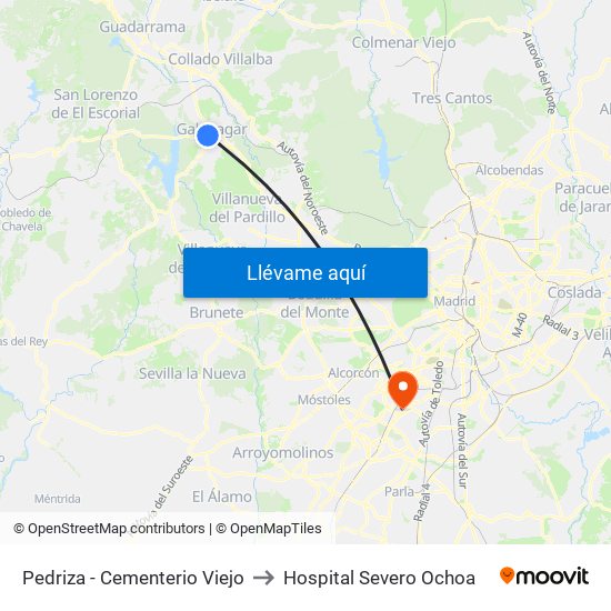 Pedriza - Cementerio Viejo to Hospital Severo Ochoa map