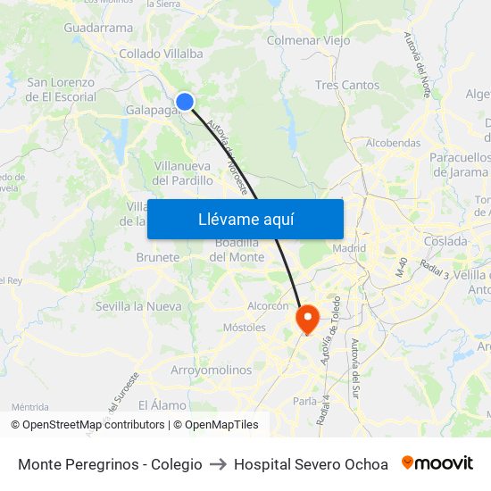 Monte Peregrinos - Colegio to Hospital Severo Ochoa map
