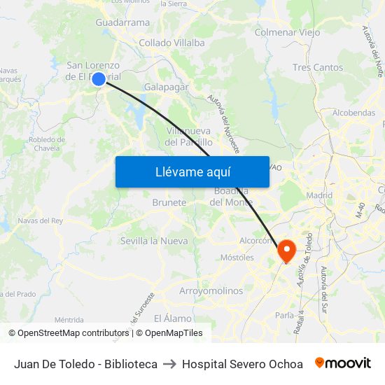 Juan De Toledo - Biblioteca to Hospital Severo Ochoa map