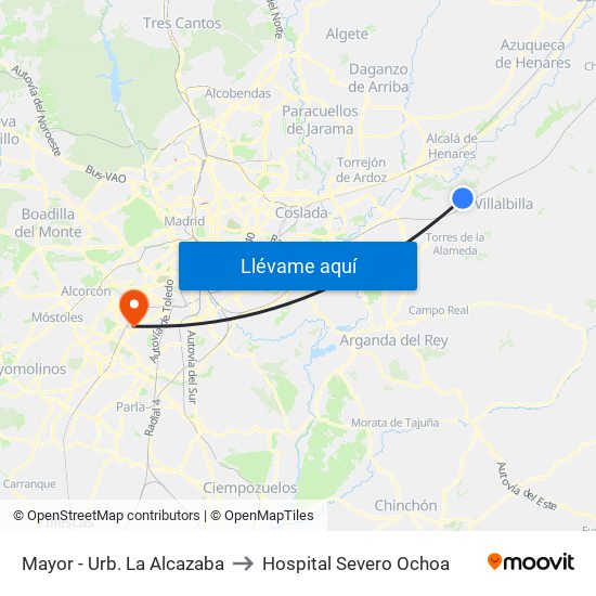 Mayor - Urb. La Alcazaba to Hospital Severo Ochoa map