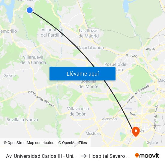 Av. Universidad Carlos III - Universidad to Hospital Severo Ochoa map
