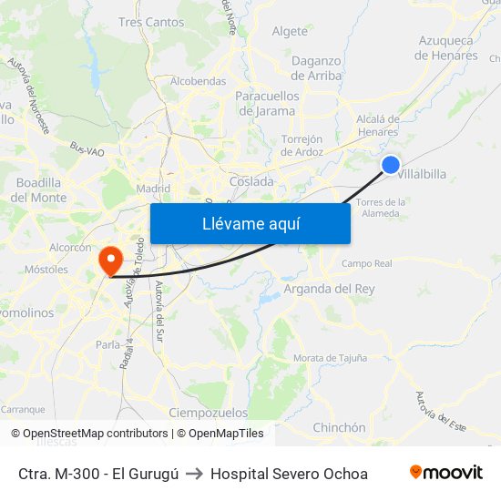 Ctra. M-300 - El Gurugú to Hospital Severo Ochoa map