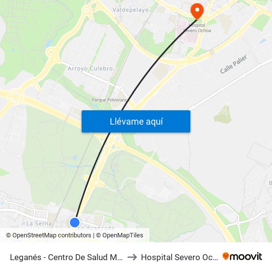 Leganés - Centro De Salud Mental to Hospital Severo Ochoa map