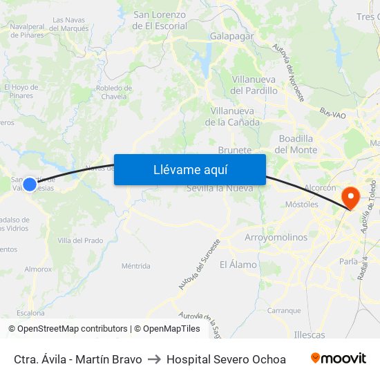 Ctra. Ávila - Martín Bravo to Hospital Severo Ochoa map