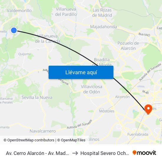 Av. Cerro Alarcón - Av. Madrid to Hospital Severo Ochoa map