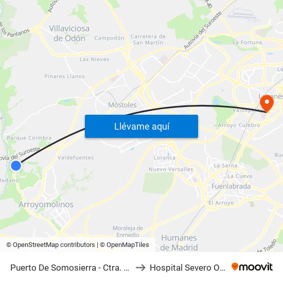 Puerto De Somosierra - Ctra. M-413 to Hospital Severo Ochoa map