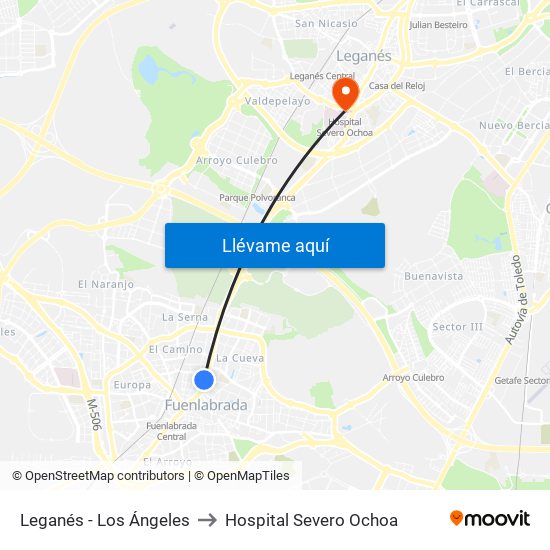 Leganés - Los Ángeles to Hospital Severo Ochoa map