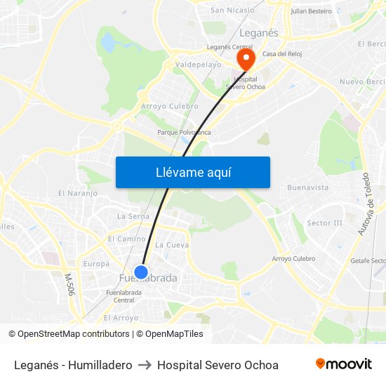 Leganés - Humilladero to Hospital Severo Ochoa map