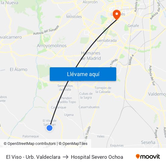 El Viso - Urb. Valdeclara to Hospital Severo Ochoa map