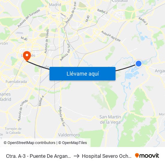 Ctra. A-3 - Puente De Arganda to Hospital Severo Ochoa map