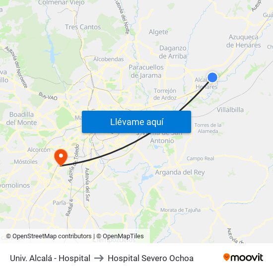 Univ. Alcalá - Hospital to Hospital Severo Ochoa map