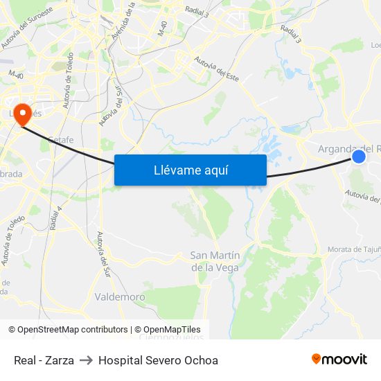 Real - Zarza to Hospital Severo Ochoa map