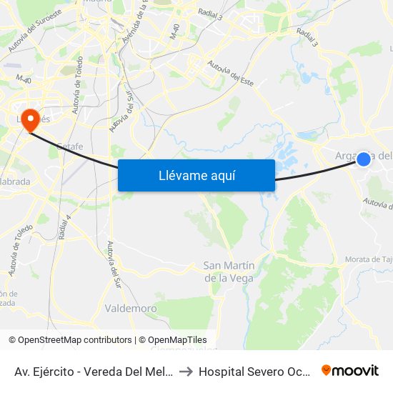 Av. Ejército - Vereda Del Melero to Hospital Severo Ochoa map