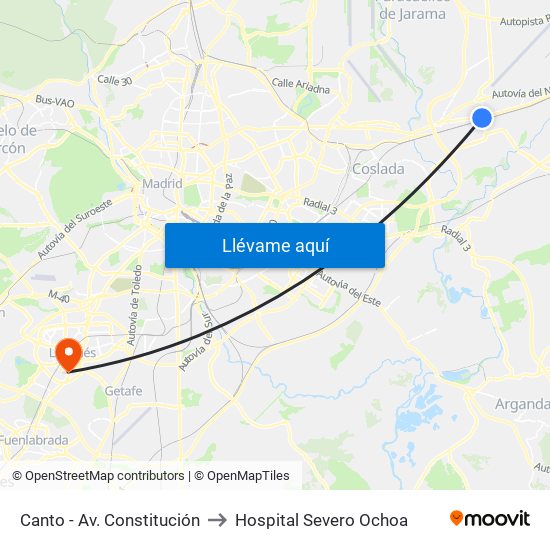 Canto - Av. Constitución to Hospital Severo Ochoa map