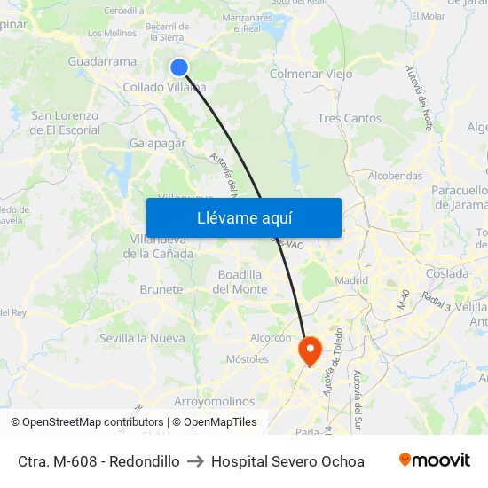 Ctra. M-608 - Redondillo to Hospital Severo Ochoa map