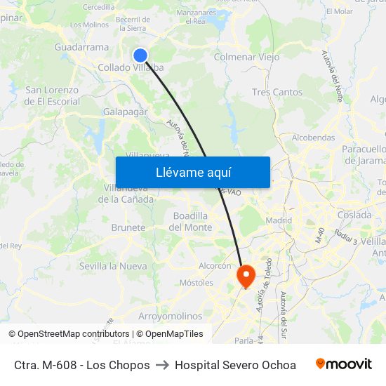 Ctra. M-608 - Los Chopos to Hospital Severo Ochoa map