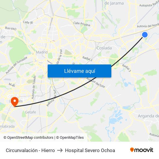 Circunvalación - Hierro to Hospital Severo Ochoa map