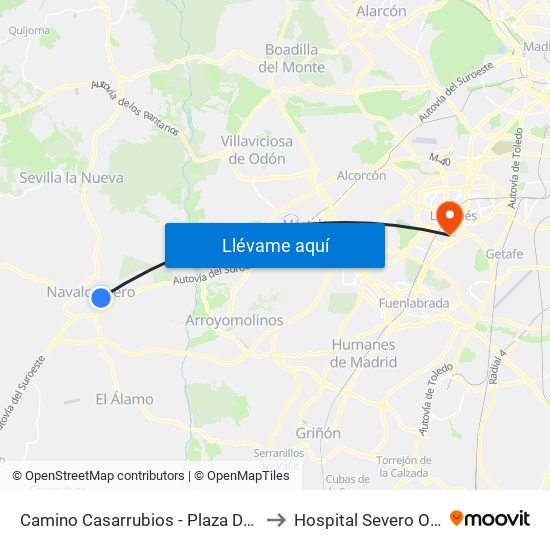 Camino Casarrubios - Plaza De Toros to Hospital Severo Ochoa map