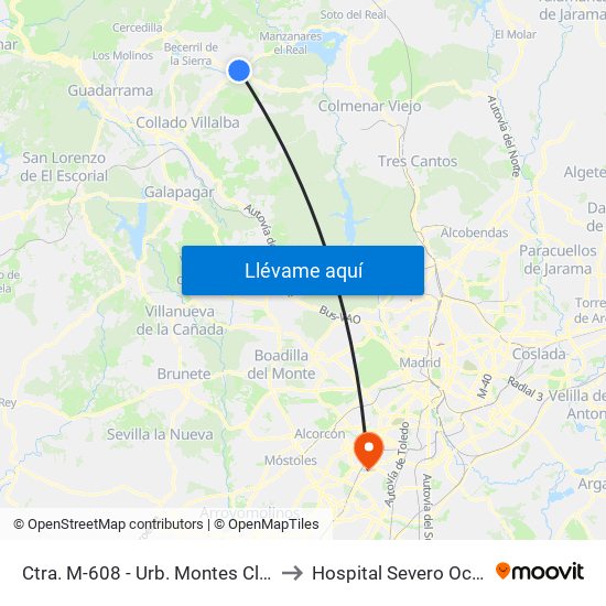 Ctra. M-608 - Urb. Montes Claros to Hospital Severo Ochoa map