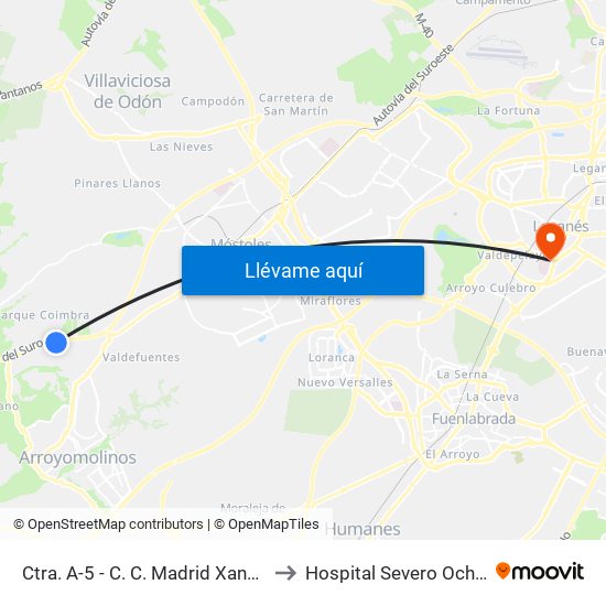 Ctra. A-5 - C. C. Madrid Xanadú to Hospital Severo Ochoa map