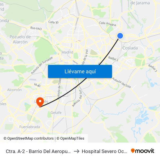 Ctra. A-2 - Barrio Del Aeropuerto to Hospital Severo Ochoa map