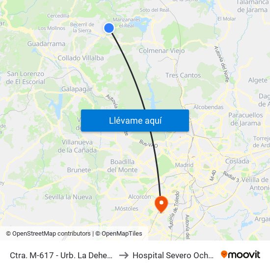 Ctra. M-617 - Urb. La Dehesa to Hospital Severo Ochoa map