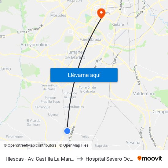 Illescas - Av. Castilla La Mancha to Hospital Severo Ochoa map