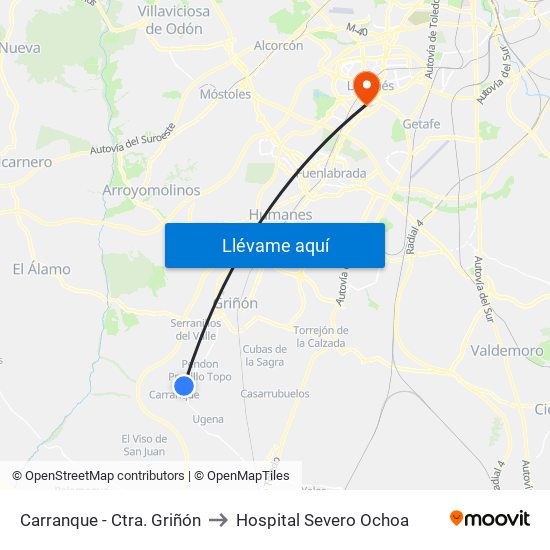 Carranque - Ctra. Griñón to Hospital Severo Ochoa map