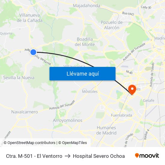 Ctra. M-501 - El Ventorro to Hospital Severo Ochoa map