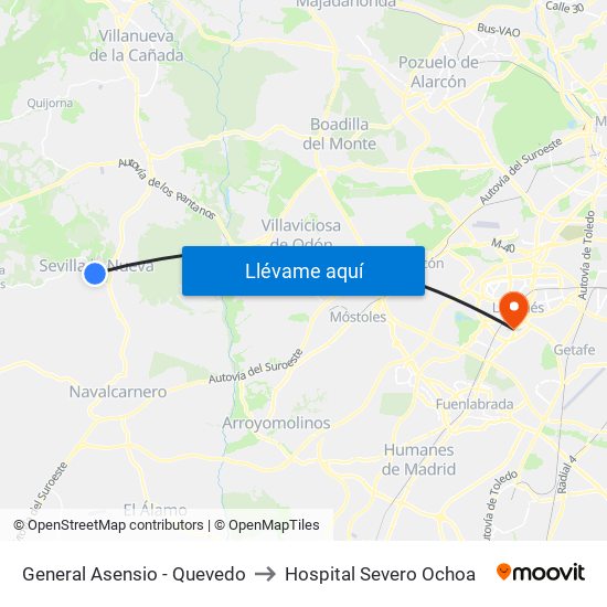 General Asensio - Quevedo to Hospital Severo Ochoa map