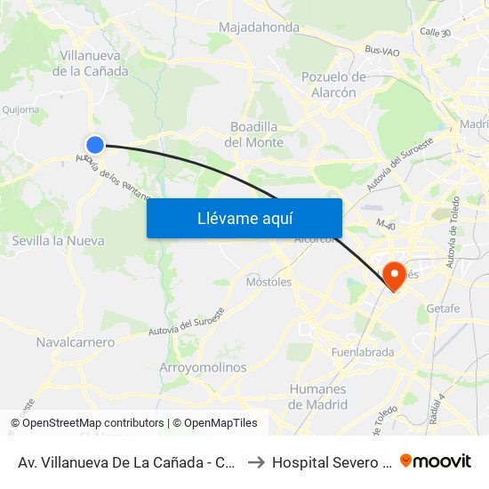 Av. Villanueva De La Cañada - Centro Salud to Hospital Severo Ochoa map