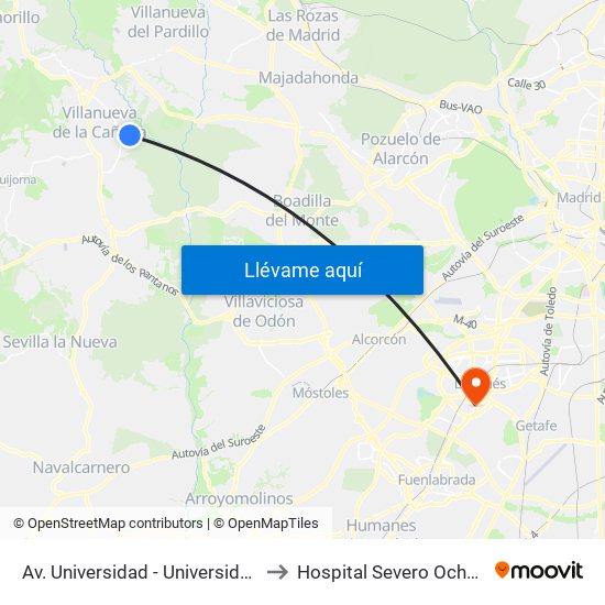 Av. Universidad - Universidad to Hospital Severo Ochoa map