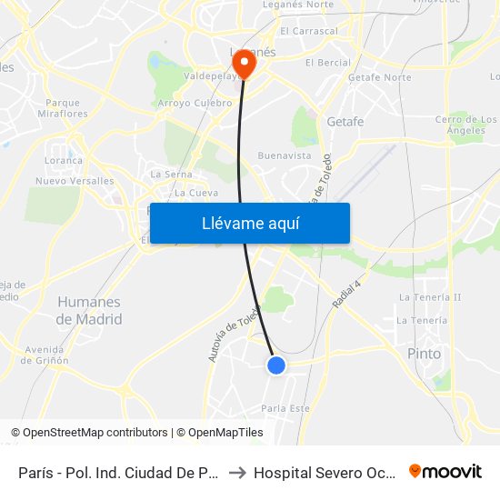 París - Pol. Ind. Ciudad De Parla to Hospital Severo Ochoa map