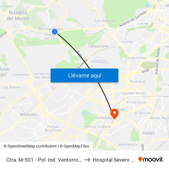 Ctra. M-501 - Pol. Ind. Ventorro Del Cano to Hospital Severo Ochoa map